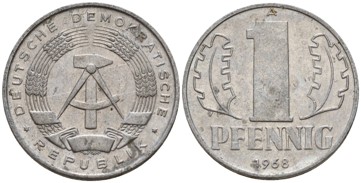 ГДР 1 пфенниг 1968 A KM 8.1 алюминий 100-529