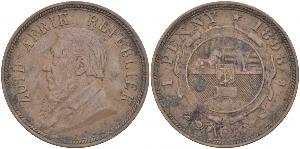 Южно-Африканская Республика, Трансвааль 1 пенни 1898 Пауль Крюгер KM 2 медь 180-836