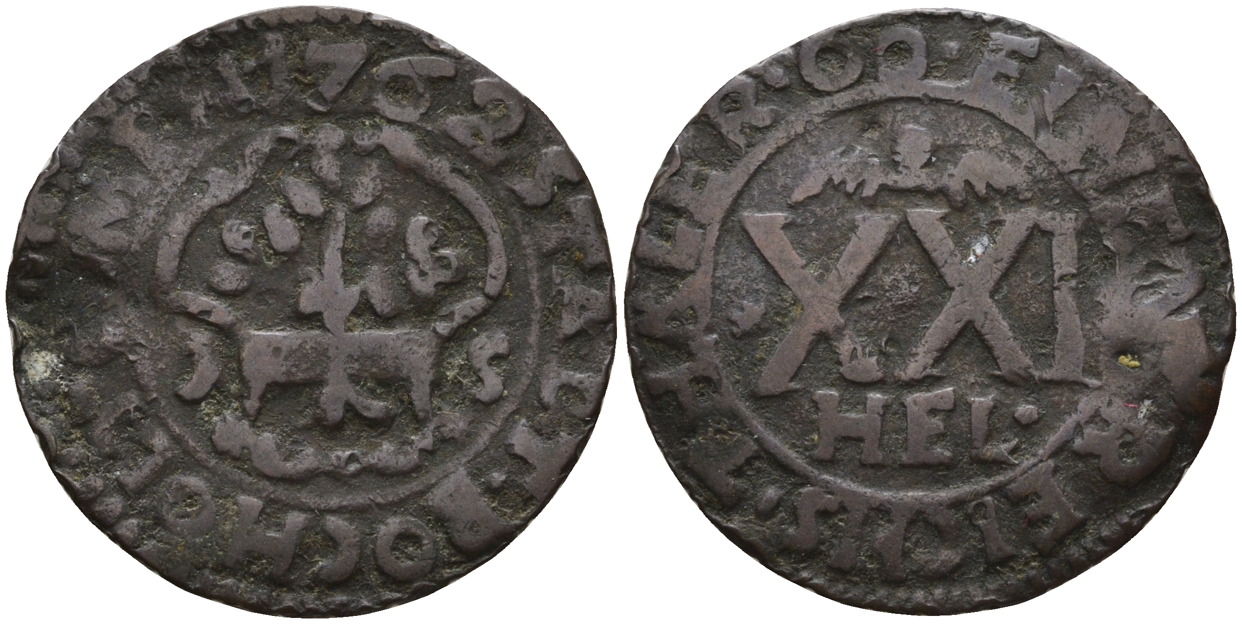 Бохольт 21 геллер 1762 KM 25, Weingartner 128 медь 00-00