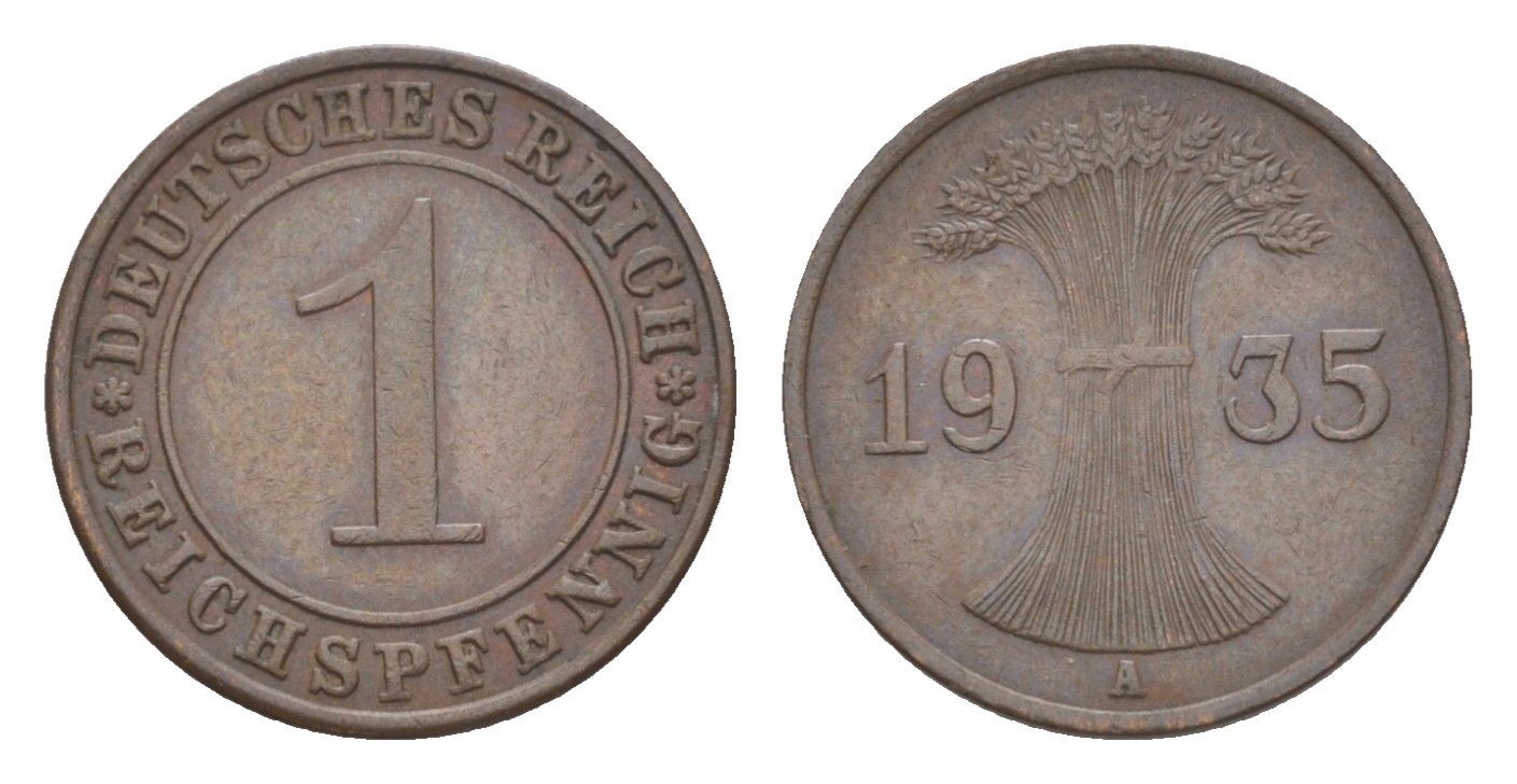 Германия 1 рейхспфенниг 1935 A KM 37, J. 313 бронза 4644-1051