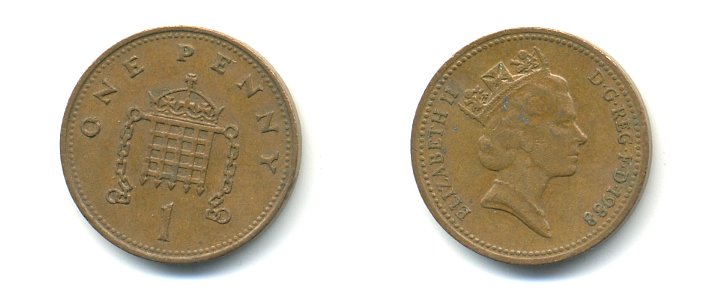 Великобритания 1 пенни 1988 Елизавета II (1952-2022) KM 935, Spink 4381 (B3) бронза 59-1643