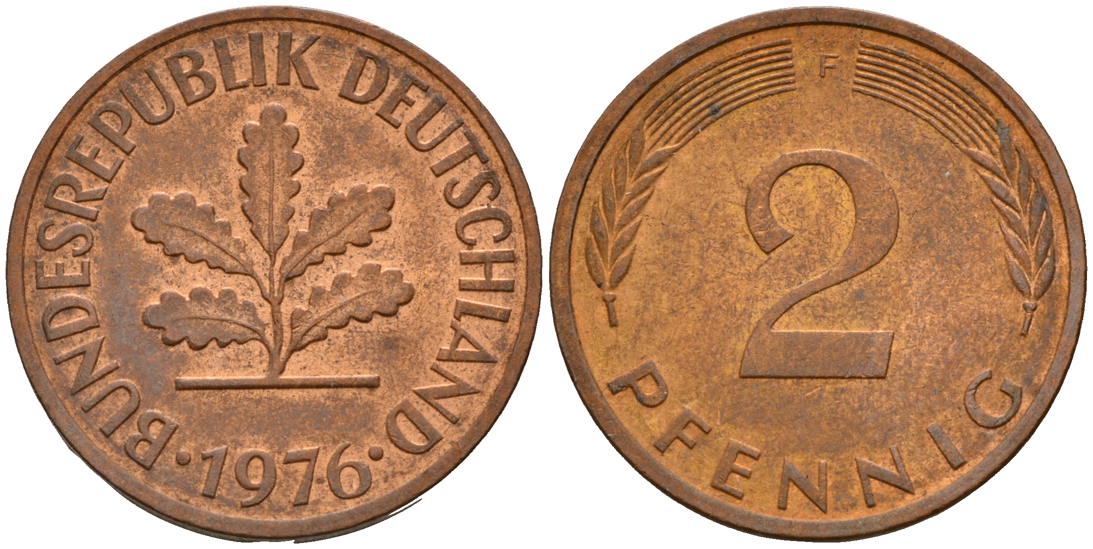 ФРГ 2 пфеннига 1976 F J.381a, KM 106a сталь плакированная медью    4598-829