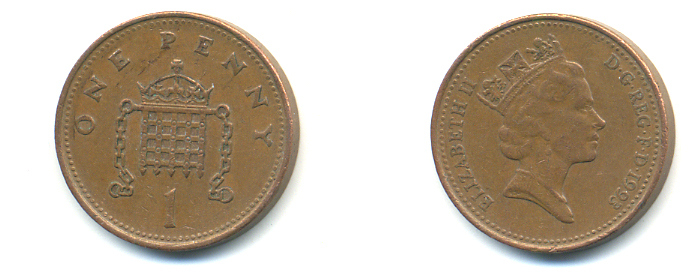 Великобритания 1 пенни 1993 Елизавета II (1952-2022) KM 935a, Spink 4391 (B4) сталь плакированная медью 177-1133