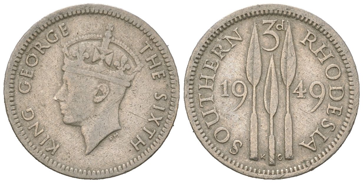 Южная Родезия 3 пенса 1949 Георг VI (1936-1952) KM 20 медно-никель 4617-123