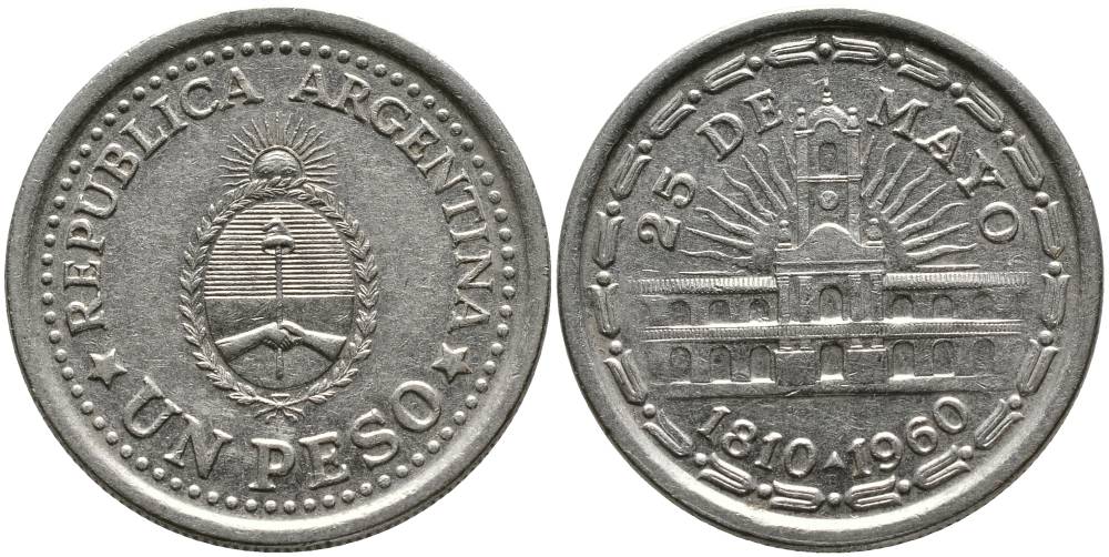 Аргентина 1 песо 1960 150 лет свержения Испанского вице-короля (1810-1960) KM 58 сталь плакированная никелем 4525-926