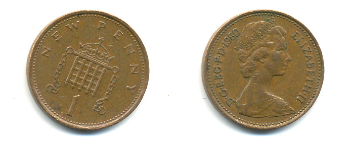 Великобритания 1 пенни 1980 Елизавета II (1952-2022) KM 915, Spink 4237 (B1) бронза 177-1119