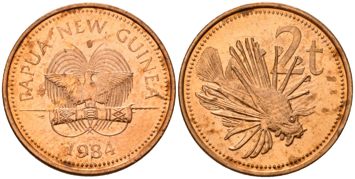 Папуа-Новая Гвинея 2 тойя 1984 Елизавета II (1953-) KM 2 бронза 4573-514