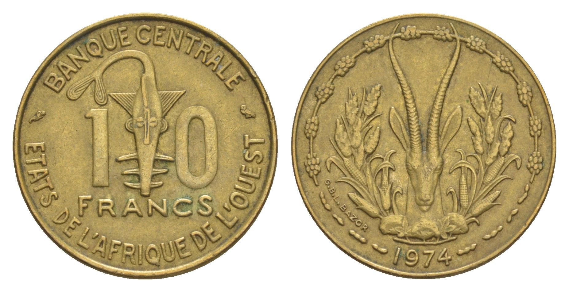 Западная Африка (BCEAO) 10 франков 1974 Центральный банк государств Западной Африки KM 1a медь алюминий никель 4642-234