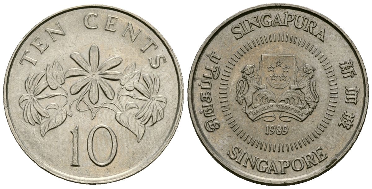 Сингапур 10 центов 1989 KM 51 медно-никель 4173-1226