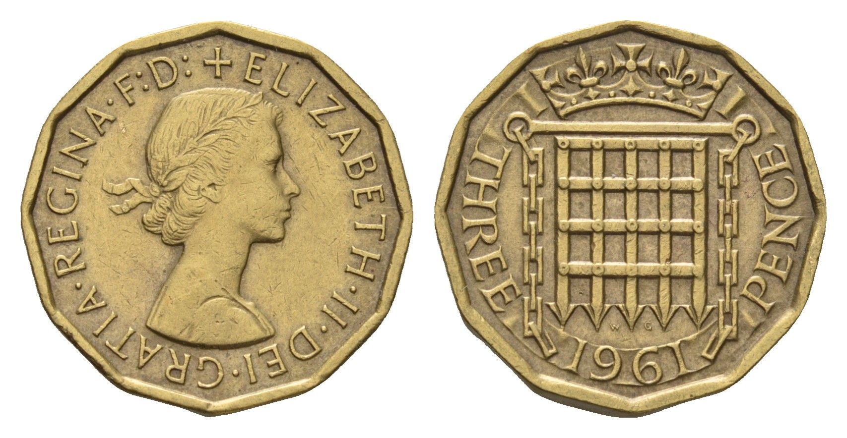 Великобритания 3 пенса 1961 Елизавета II (1952-2022) KM 900, Spink 4153 никель латунь 4121-632