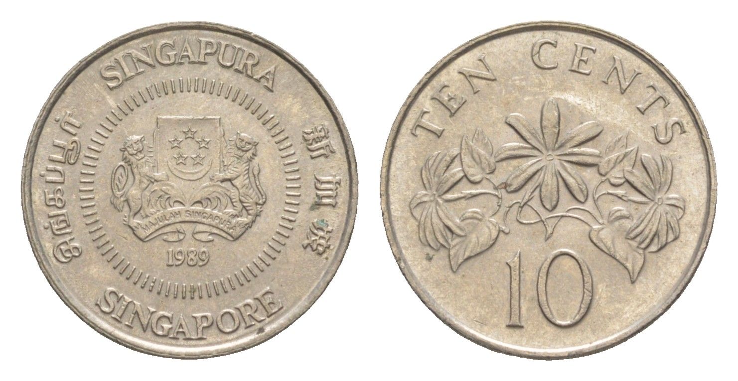 Сингапур 10 центов 1989 KM 51 медно-никель 4640-525