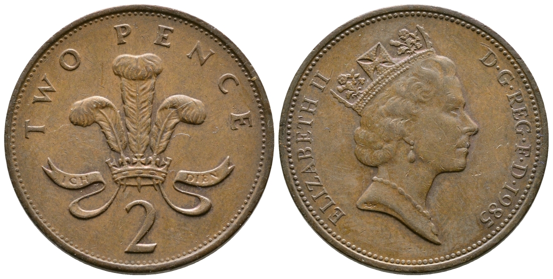 Великобритания 2 пенса 1985 Елизавета II (1952-2022) KM 936, Spink 4376 (C3) бронза 3999-1021