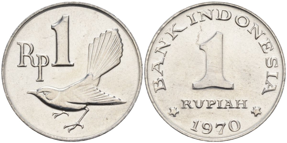 Индонезия 1 рупия 1970 птичка мухоловка KM 20 алюминий UNC 4153-536
