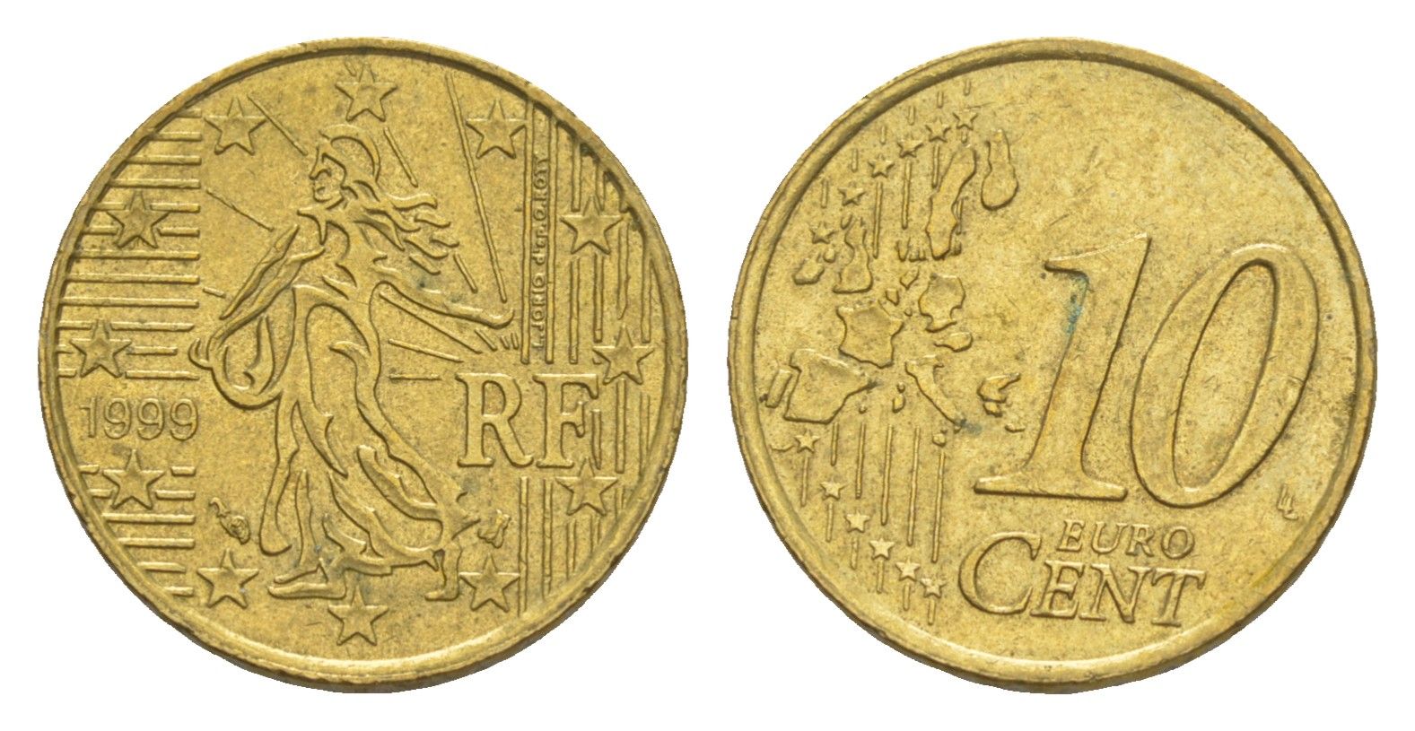 Франция 10 евроцентов 1999 KM 1285 нордик aUNC 4643-135