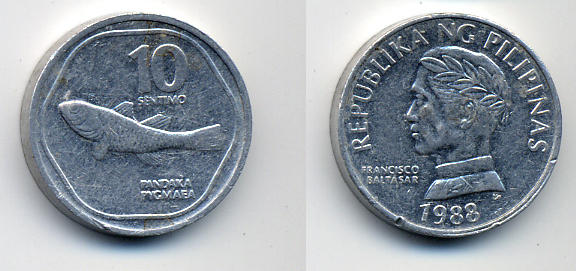 ФИЛИППИНЫ 10 СЕНТИМО 1988 KM 240.2 алюминий 57-333