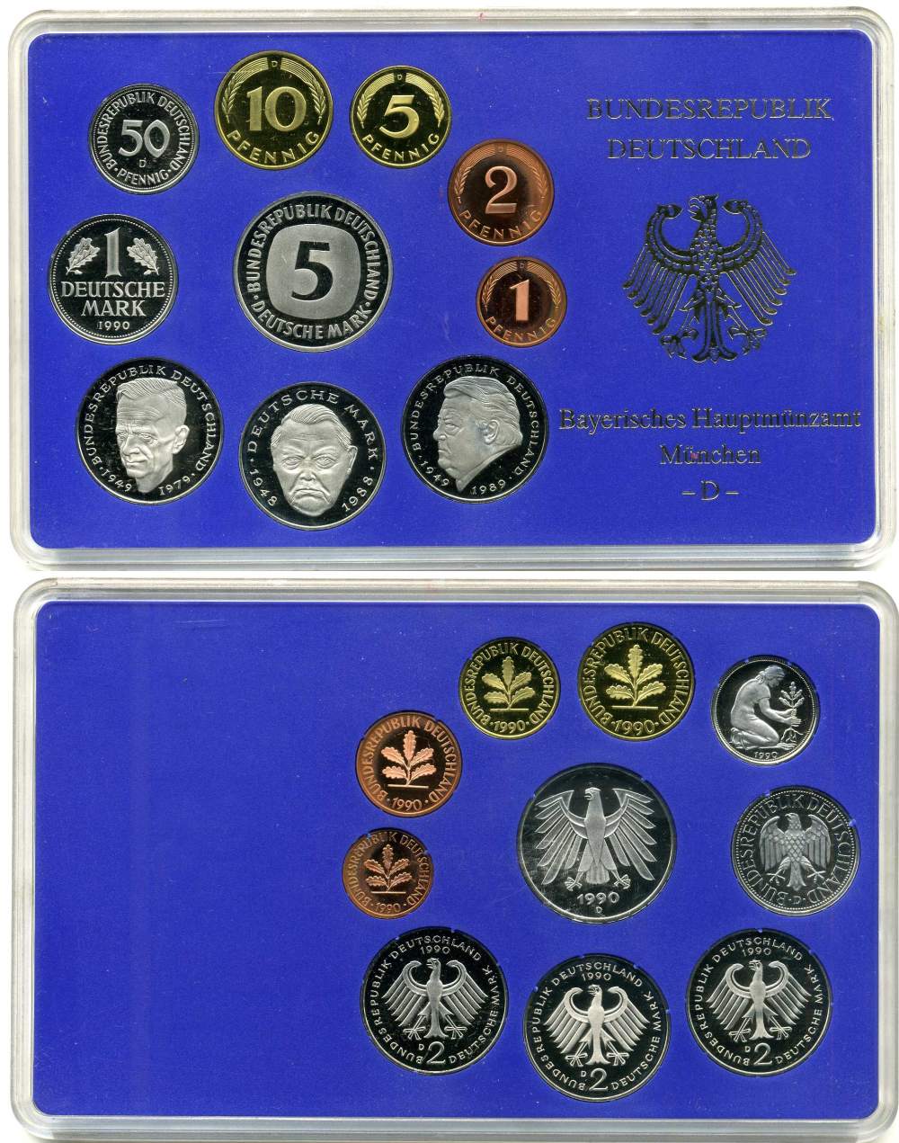 ФРГ государственный набор из 10 монет 1990 D PROOF 7-5-2-9