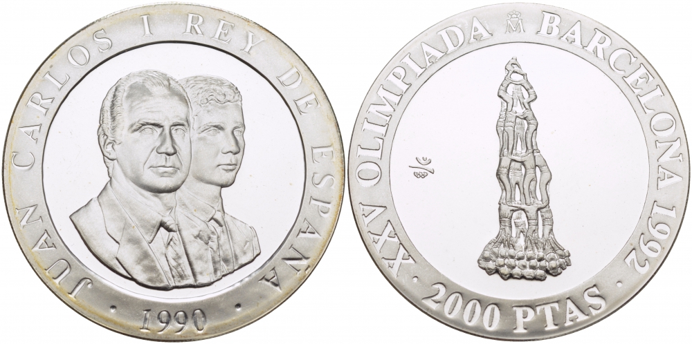 Испания 2000 песет 1990 XXV летние Олимпийские игры 1992 года в Барселоне, гимнастическая пирамида KM 863 серебро PROOF 04-093-31