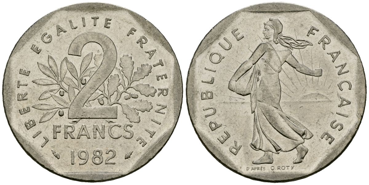 Франция 2 франка 1982 сеятель KM 942.1, Le Franc 272.3 никель 4120-1115