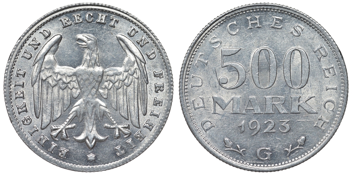 Германия 500 марок 1923 G KM 36, J. 305 алюминий 4123-215