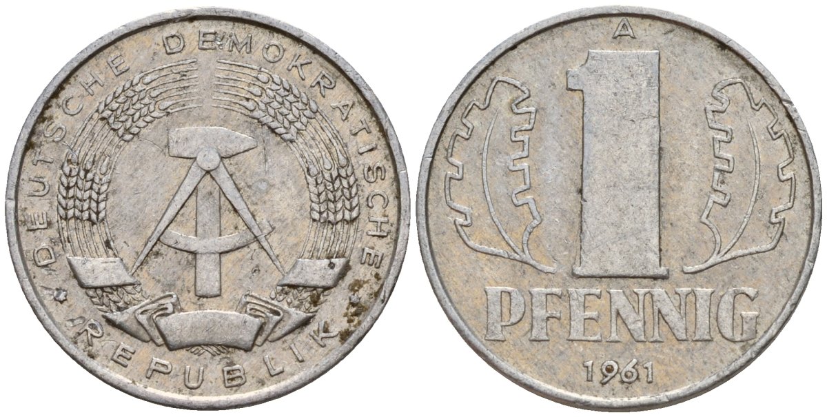 ГДР 1 пфенниг 1961 A KM 8.1 алюминий 39-615