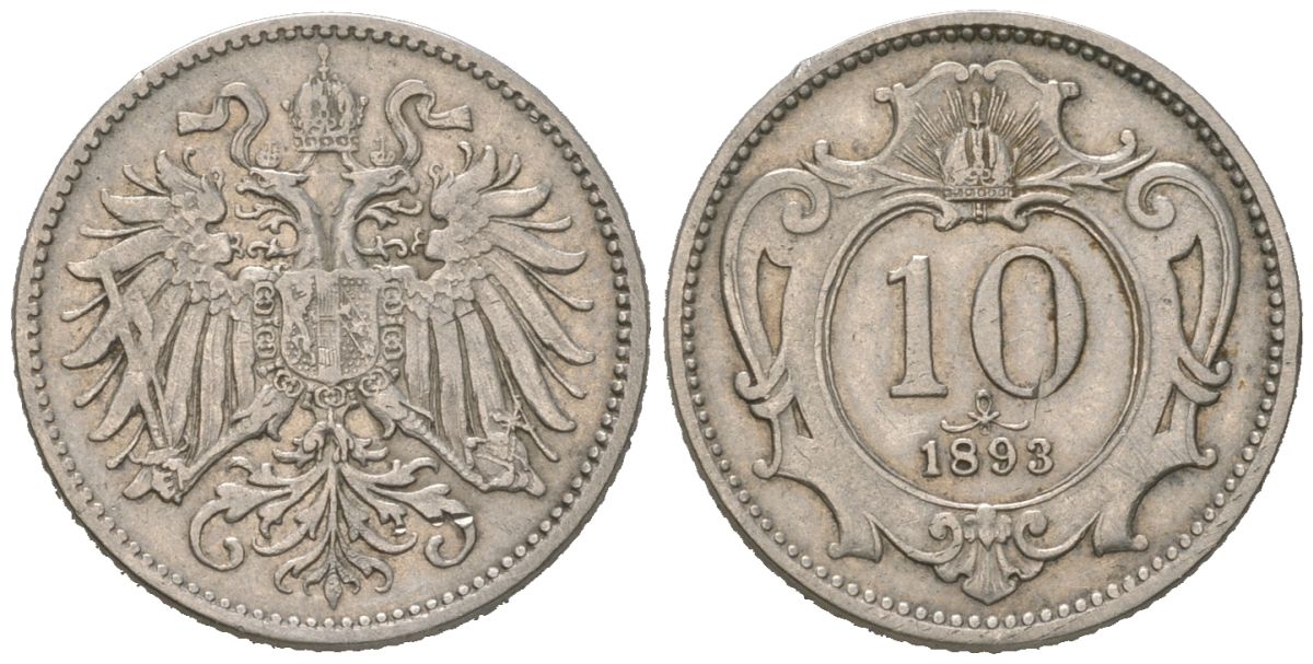 Австрия 10 геллеров 1893 Франц Иосиф I (1848-1916) KM 2802 никель 192-262