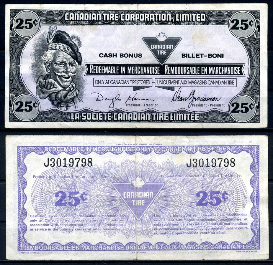 Канада купон на 25 центов 1989 Canadian Tire бумага 2195-22-2-1