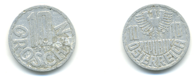 Австрия 10 грошей 1952 KM 2878 алюминий 83-356