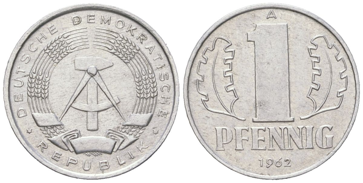 ГДР 1 пфенниг 1962 A KM 8.1 алюминий 206-1037