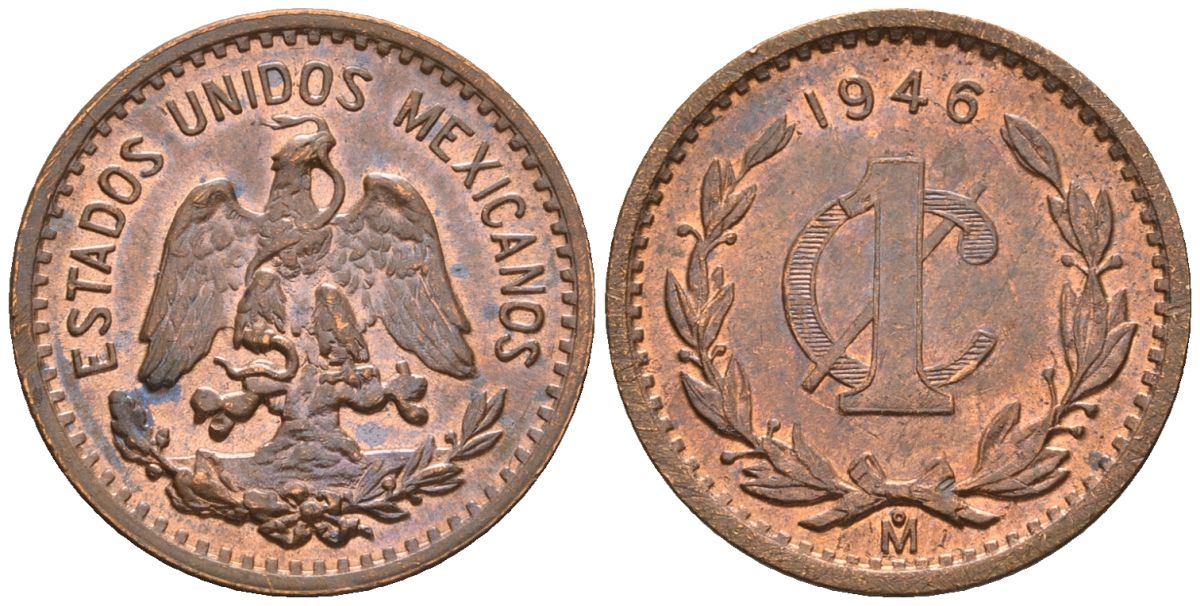 Мексика 1 сентаво 1946 KM 415, Schoen 11 бронза 4116-1131