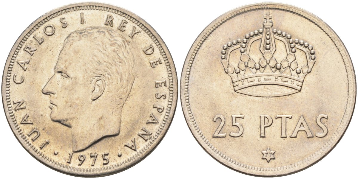 Испания 25 песет 1975 (77) Хуан Карлос I (1975-2014) KM 808 медно-никель UNC 4583-1115