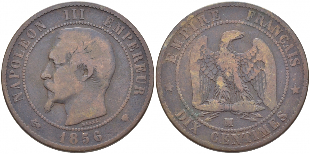 ФРАНЦИЯ 10 САНТИМОВ 1856 MA, НАПОЛЕОН III (1852-1870) KM 771.6, LA FRANC 133.37 бронза 114-1226