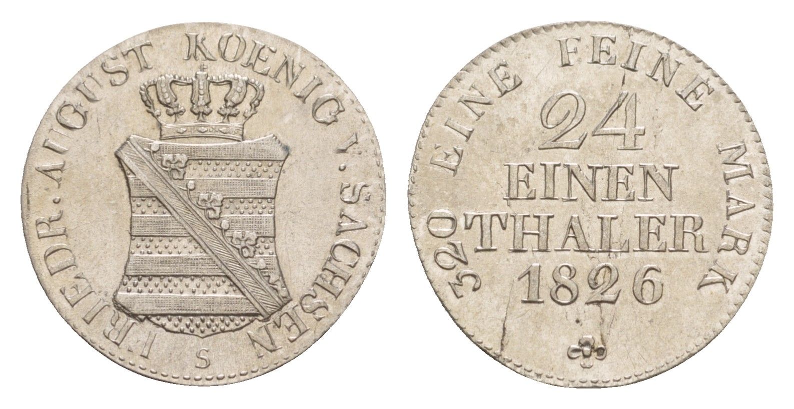 Саксония 1/24 талера 1826 S, Фридрих Август I (1806-1827) KM 1094, AKS 44 серебро aUNC 603-1413