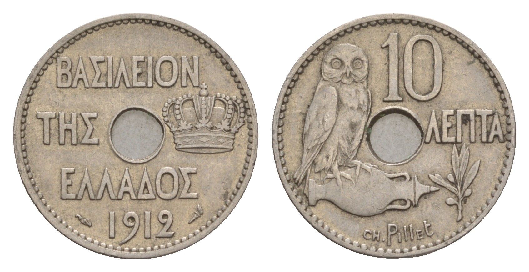 Греция 10 лепт 1912 Георг I (1863-1913), сова KM 63 никель 4655-337