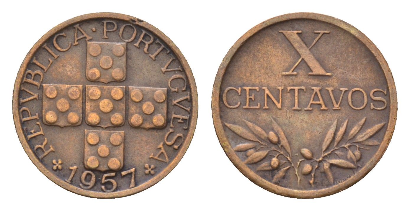 Португалия 10 сентаво 1957 KM 583 бронза 4679-523
