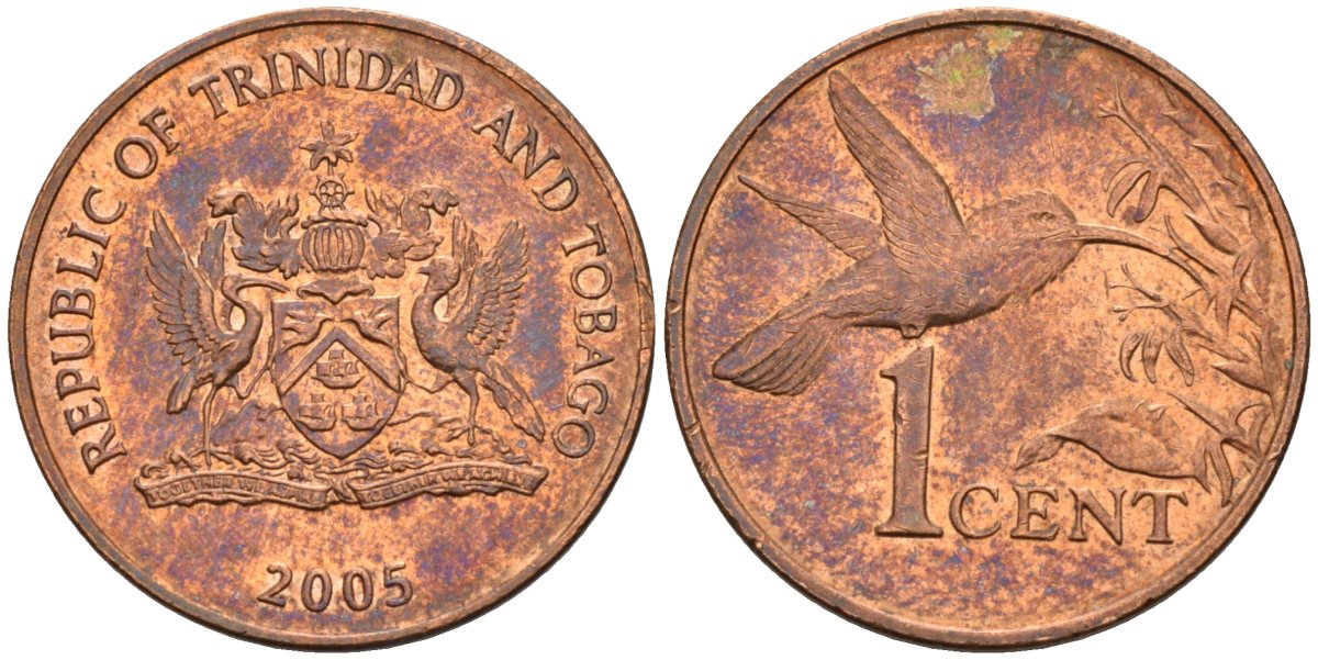 Тринидад и Тобаго 1 цент 2005 колибри KM 29 бронза 4580-163
