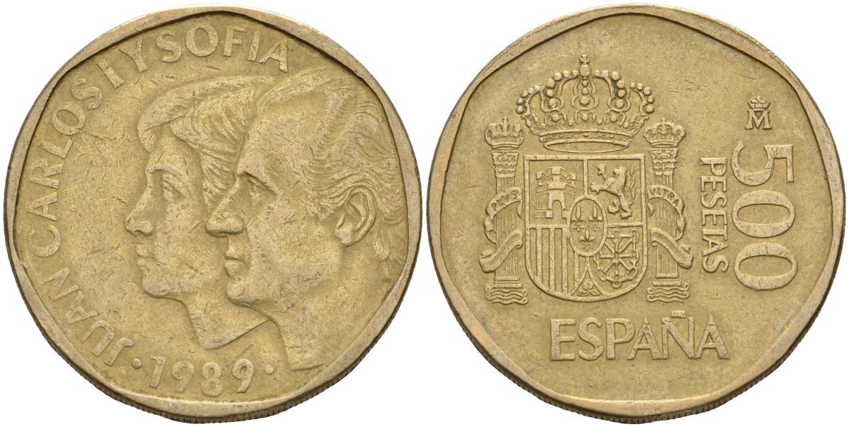 Испания 500 песет 1989 Хуан Карлос I (1975-2014) и София KM 831 алюминиевая бронза 4144-616