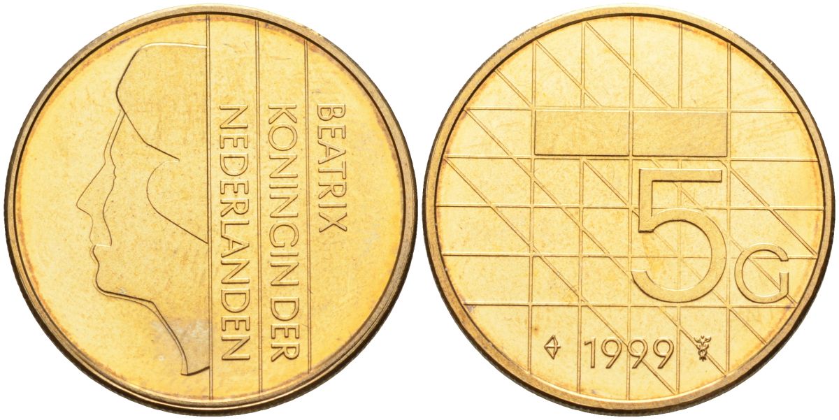 Нидерланды 5 гульденов 1999 Беатрикс (1980-2013) KM 210 никель плакированный бронзой 4116-215