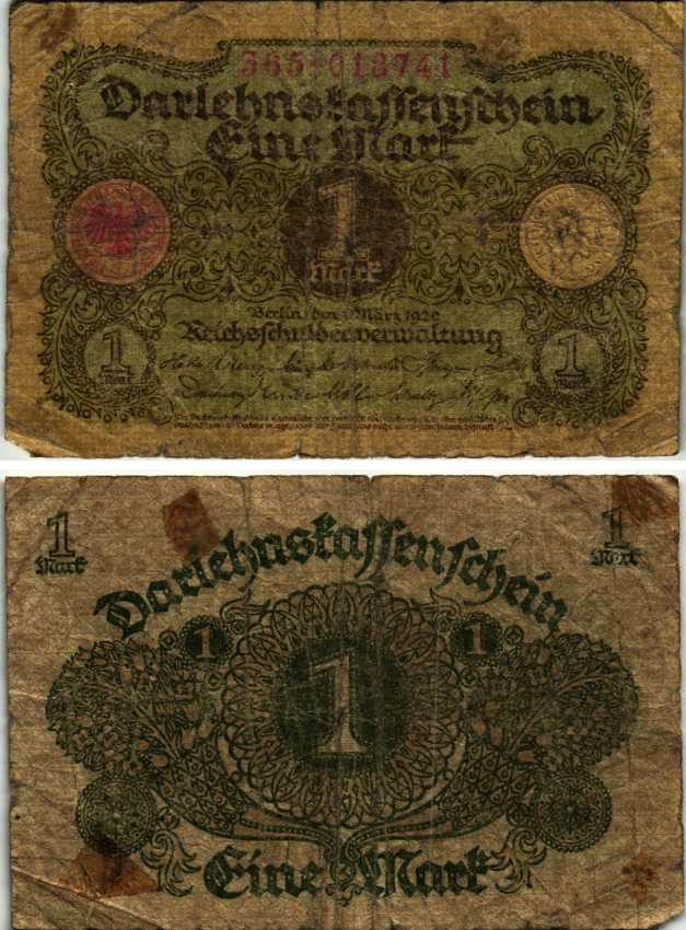 Германия 1 марка 1920 1 марта 1920, веймарская республика Pick 58, Rosenberg 64 бумага 6352-13-2-1