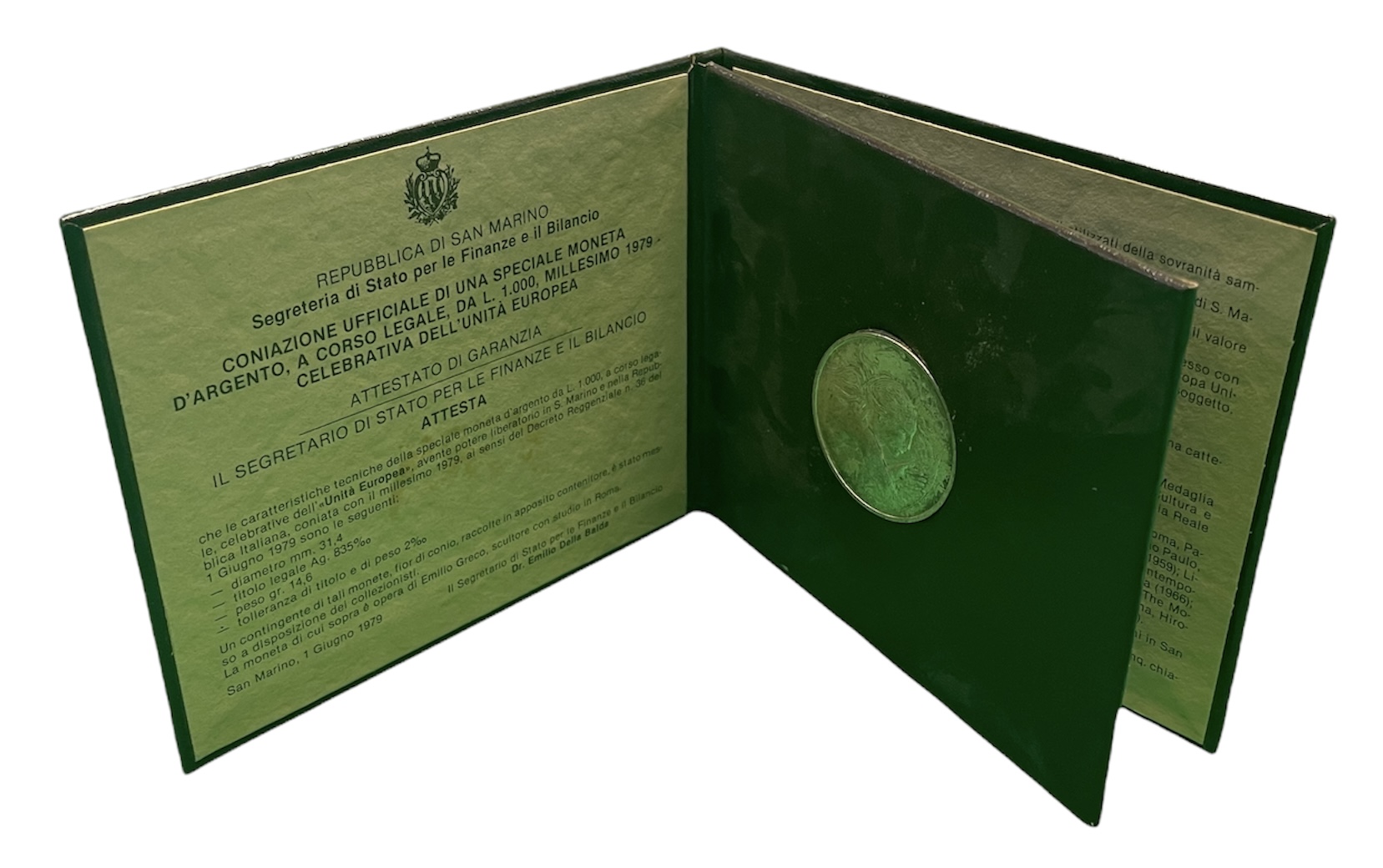 Сан-Марино 1000 лир 1979 объединенная Европа, буклет KM 89 серебро UNC 6-5-1-24
