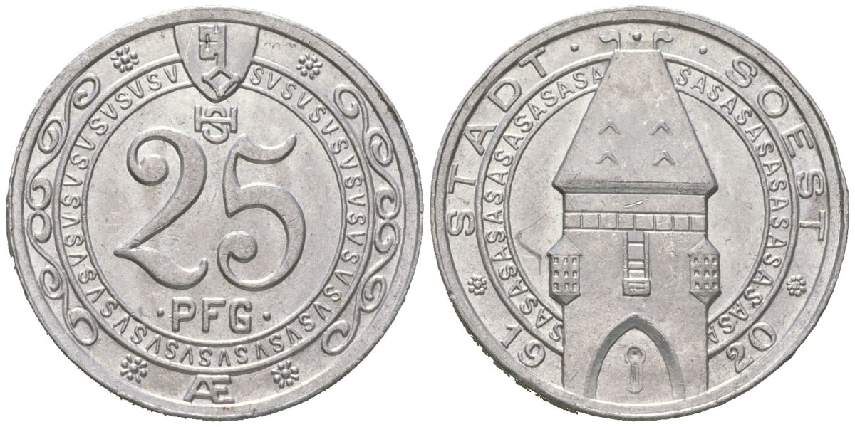 Зоест (Пруссия, Вестфалия) 25 пфеннингов 1920 Funck 504.6 алюминий aUNC 4586-834