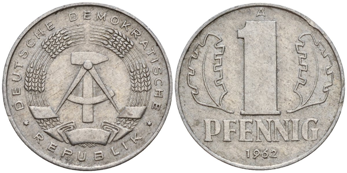 ГДР 1 пфенниг 1962 A KM 8.1 алюминий 39-1136