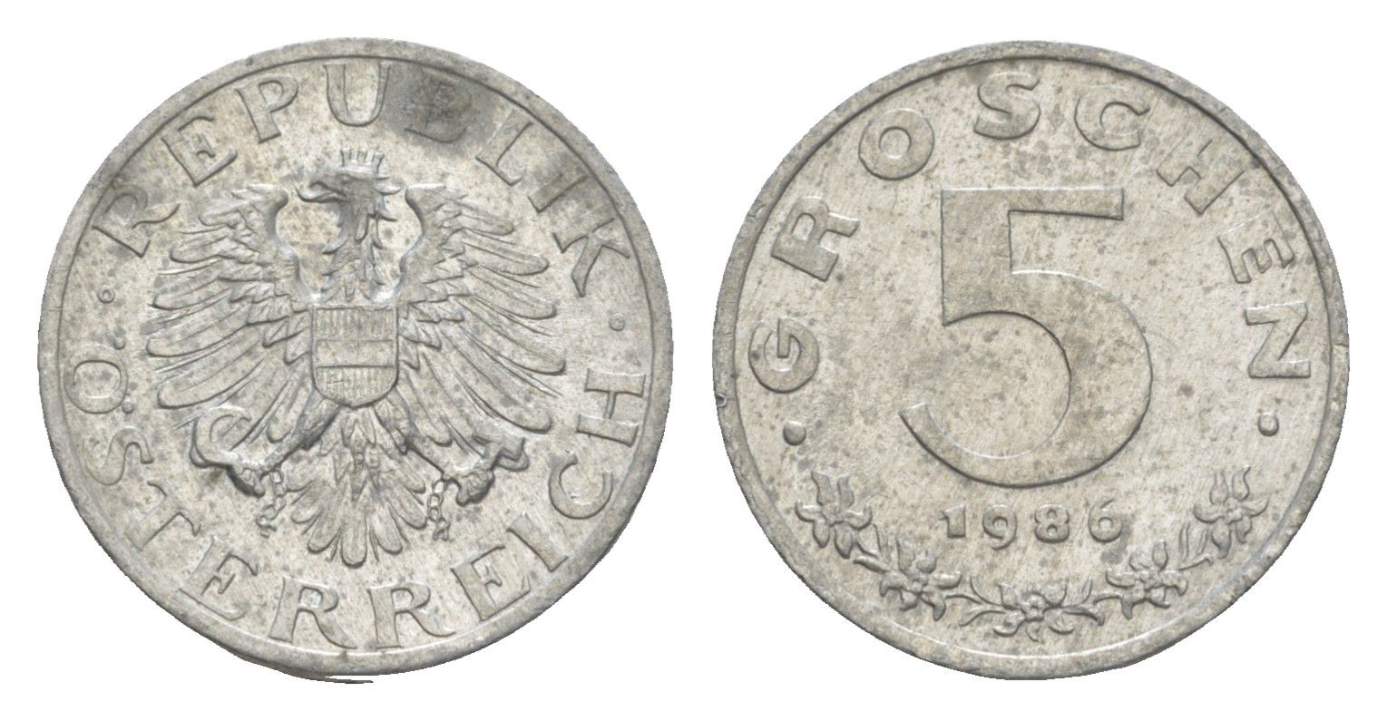 Австрия 5 грошей 1986 KM 2875 цинк BU 4567-1122
