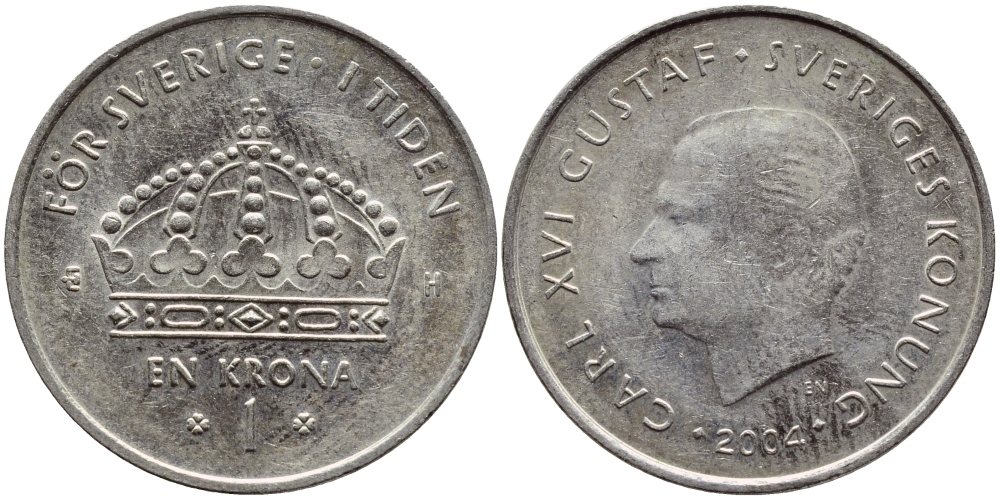 Швеция 1 крона 2004 Карл XVI Густав (1973- ) KM 894 медно-никель 177-251