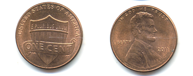 США 1 ЦЕНТ 2011 D ЛИНКОЛЬН, ЩИТ KM 469 цинк плакированный медью 86-367