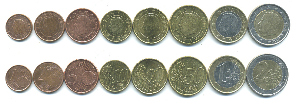 БЕЛЬГИЯ ЕВРОНАБОР ИЗ 8 МОНЕТ 1999-2000 (1, 2, 5, 10, 20, 50 ЕВРОЦЕНТОВ, 1, 2 ЕВРО) KM 224, 225, 226, 227, 228, 229, 230, 231 N5-30