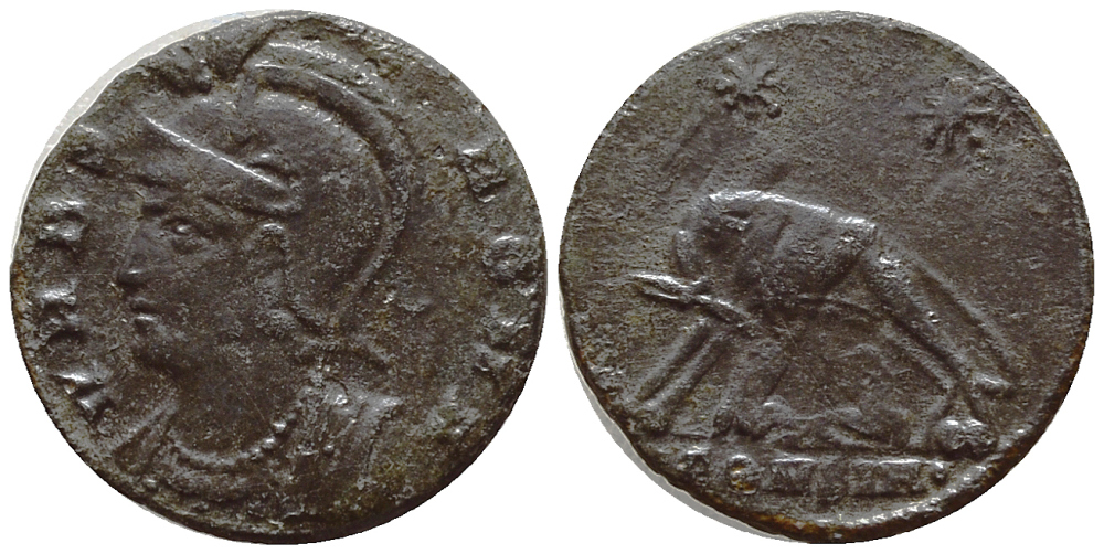 Римская Империя нуммий 333 Константин I Великий VRBS ROMA Константинополь Good Very fine (степень редкости R4) RIC 85 бронза 270-215