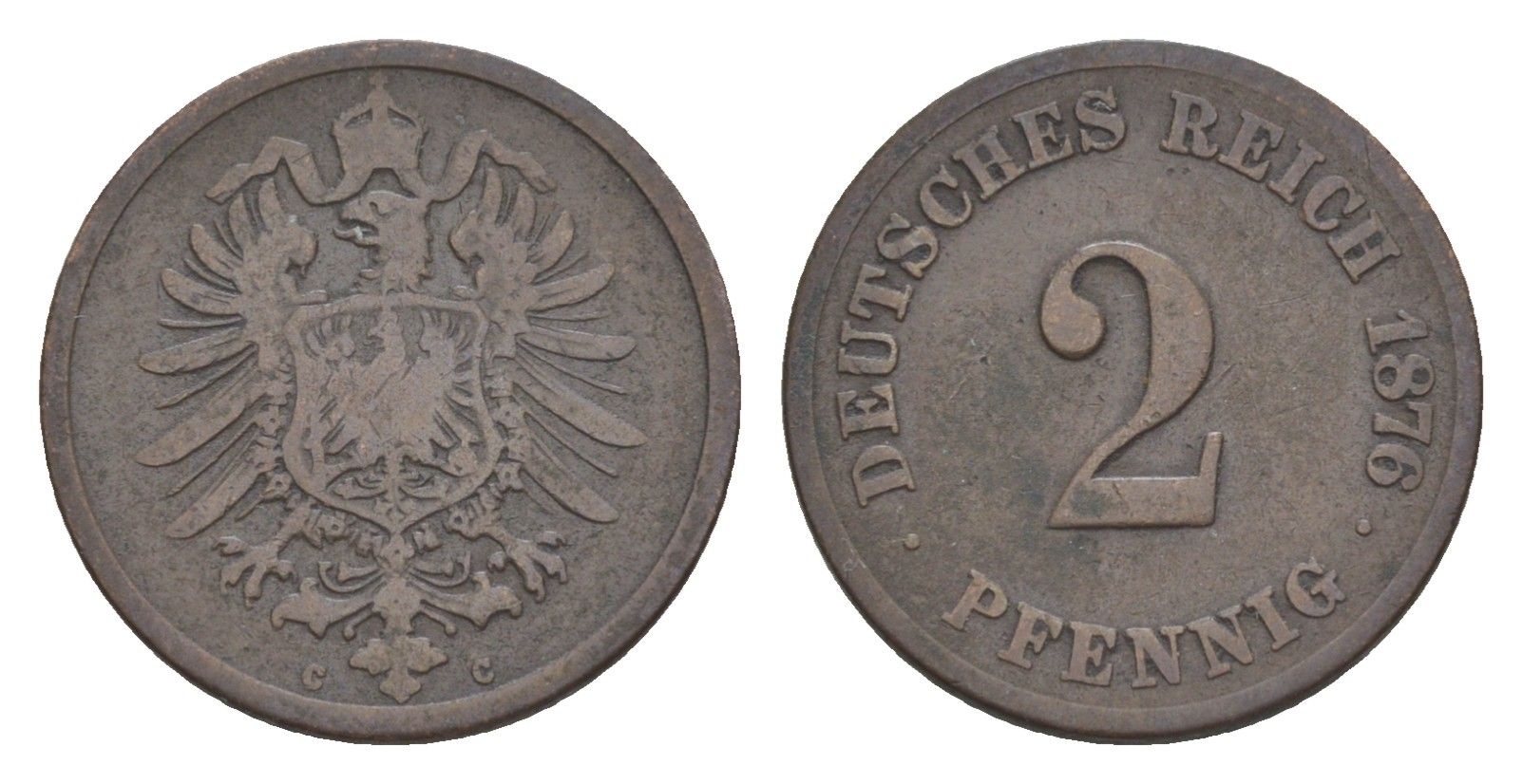 Германия 2 пфеннига 1876 C, Вильгельм I (1871-1888) KM 2, J. 2, Weege 3 медь 4639-1168
