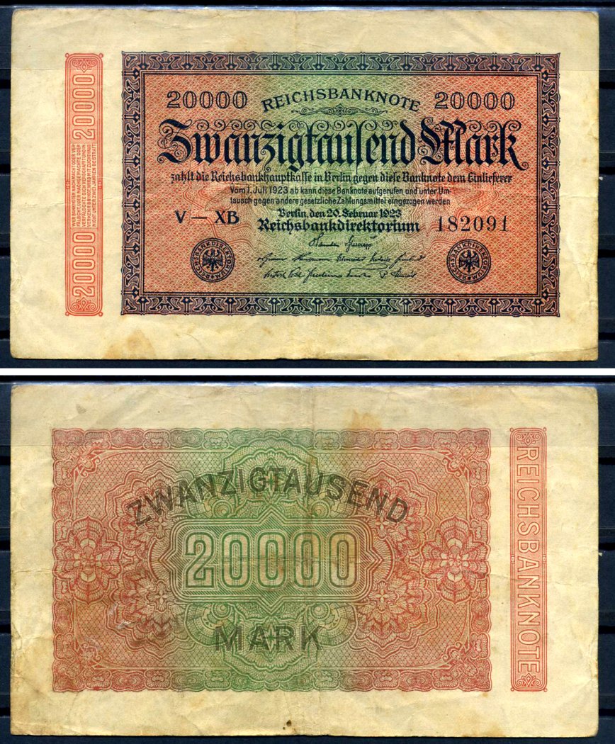 Германия 20000 марок 1923 20 февраля 1923, водяной знак L Pick 85 a бумага 8564-38-3-1