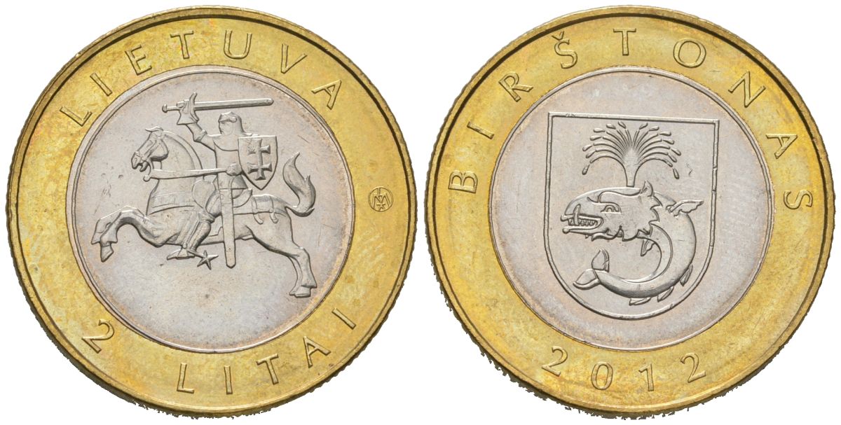 Литва 2 лита 2012 Курорты Литвы - Бирштонас KM 183.1 биметалл 4573-632