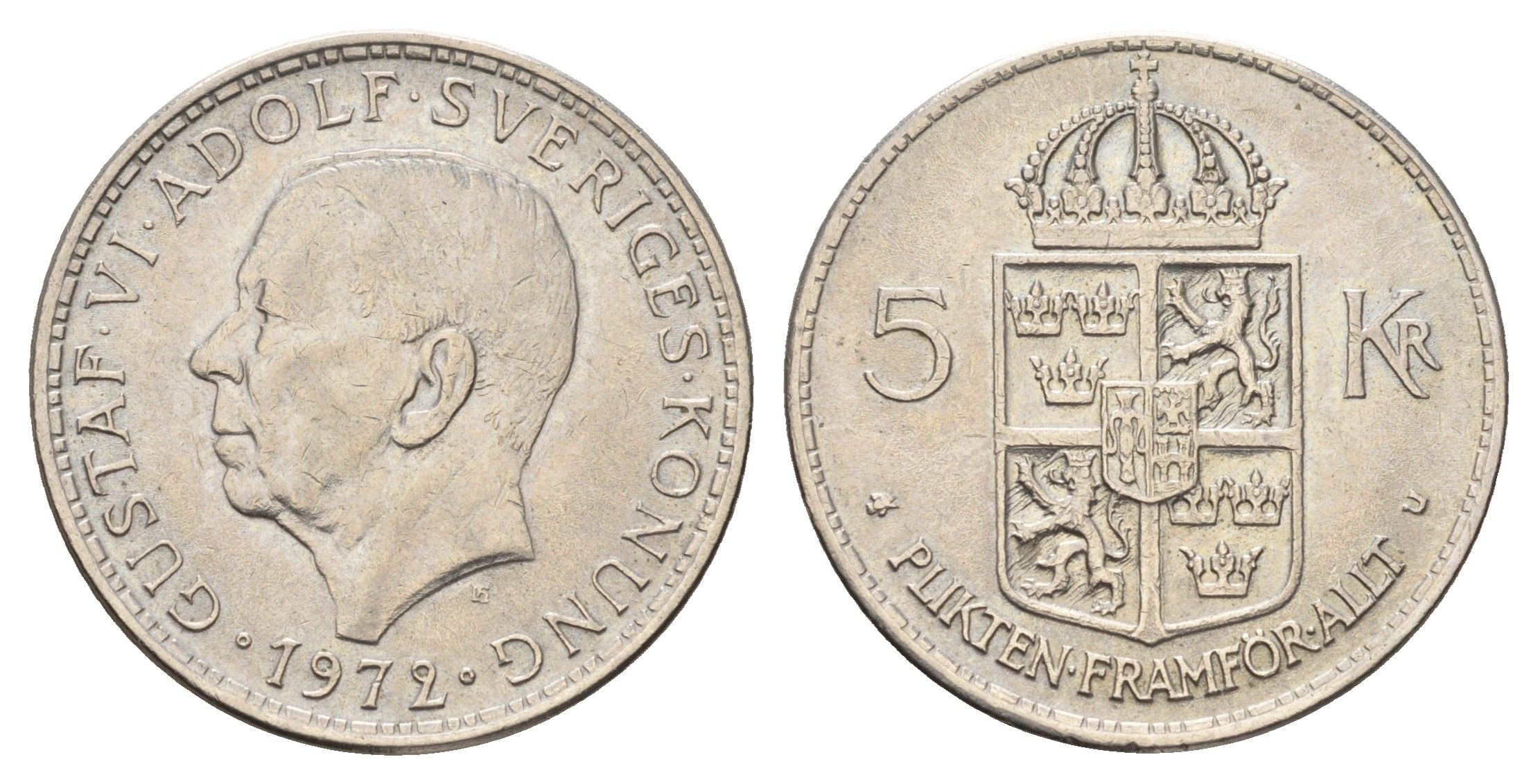 Швеция 5 крон 1972 U, Густав VI Адольф (1950-1973) KM 846 медь плакированная медно-никелем 183-324